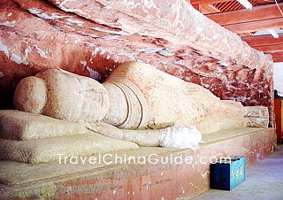 A sleeping Buddha in Bingling Thousand Buddha Caves